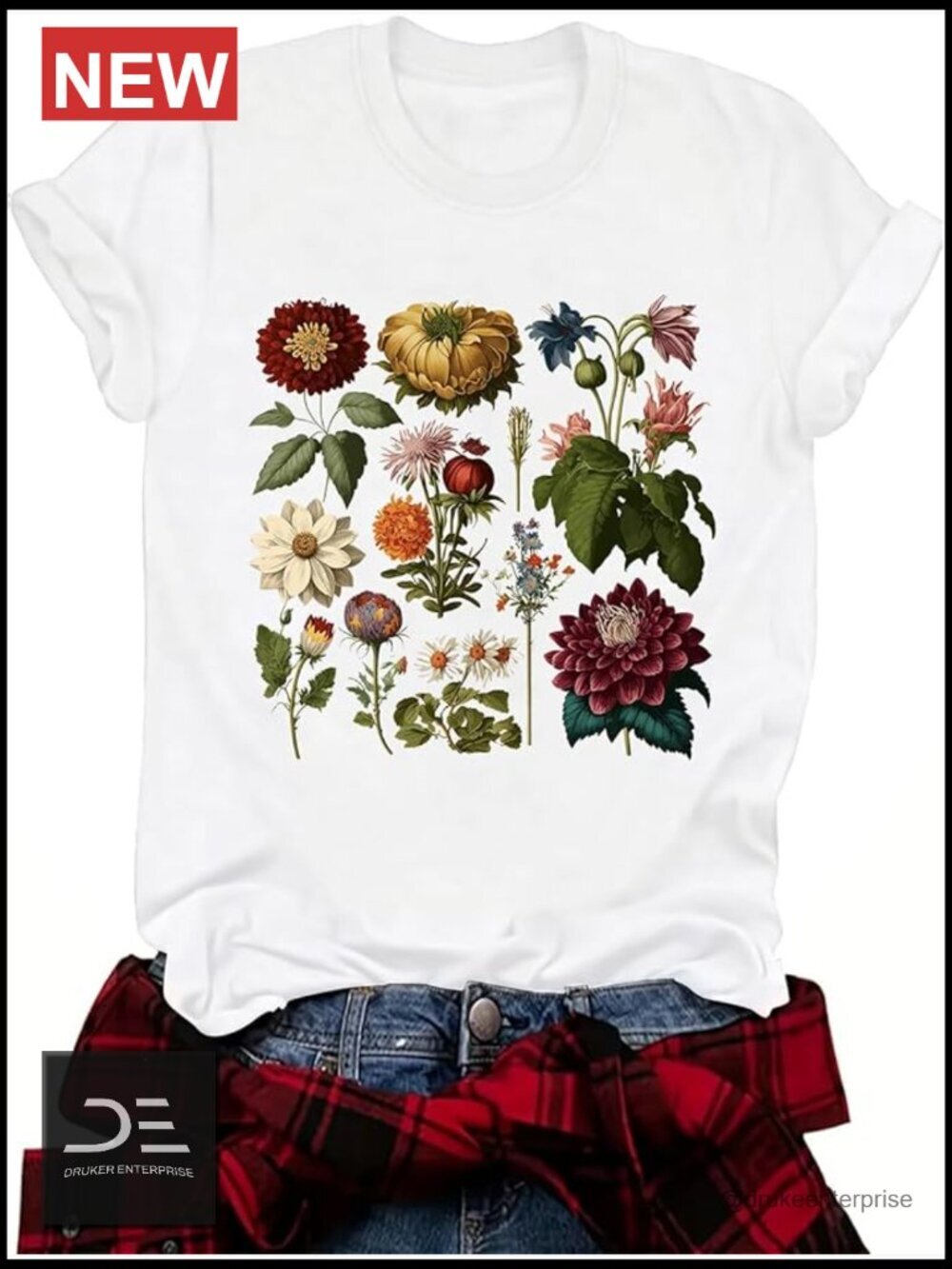 Crew Neck Floral Print Short Sleeve T-Shirt Women's Summer Top